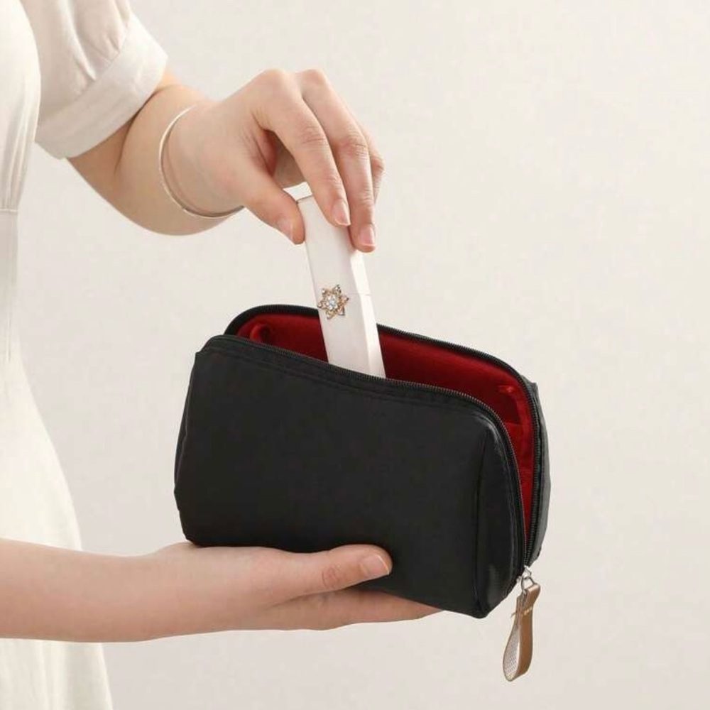 Black Cosmetic Bag with Red Interior - Stylish Travel Makeup Case - Picture 2 of 6